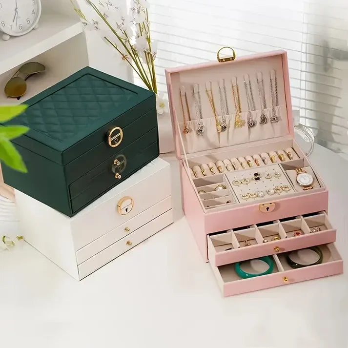 Luxury Jewelry Organizer Box with Lock – Velvet Lined Storage for Rings, Earrings, Necklaces & Watches (1–3 Layer Options) (Only Empty Box)