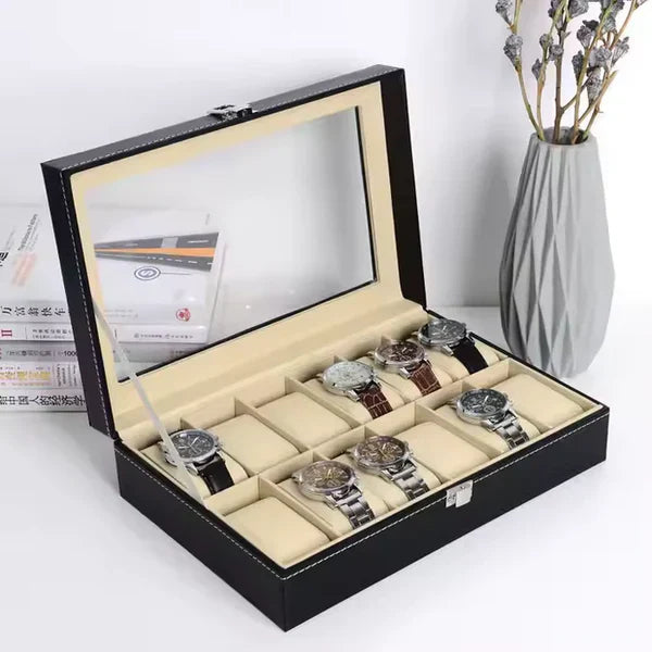 12 Grid Watch organzier in rectagular shape in best quality leather material.