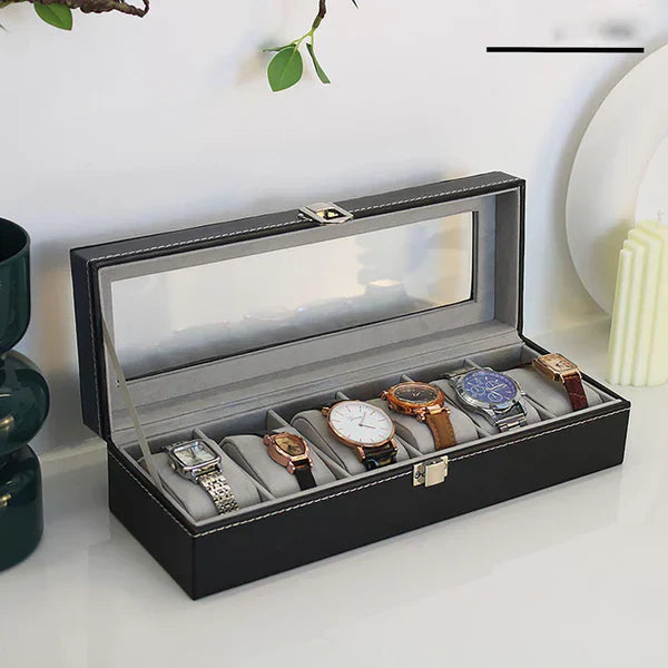 6 Grid Watch organzier in rectagular shape in best quality leather material.