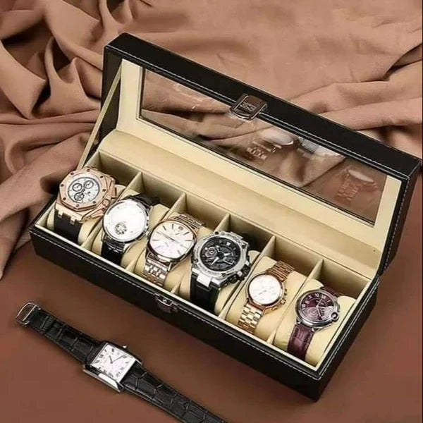 6 Grid Watch organzier in rectagular shape in best quality leather material.