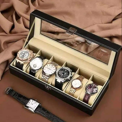 6 Grid Watch organzier in rectagular shape in best quality leather material.