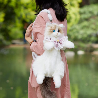 Realistic Cat-Shaped Crossbody Bag – Cute Faux Fur Animal Purse