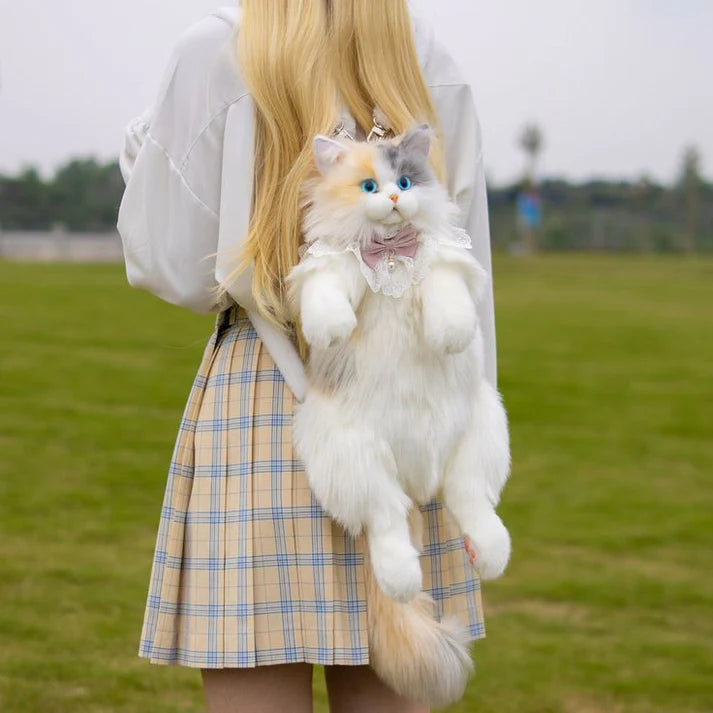 Realistic Cat-Shaped Crossbody Bag – Cute Faux Fur Animal Purse