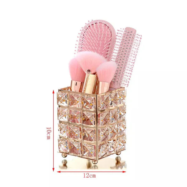 Crystal brush holder in golden color