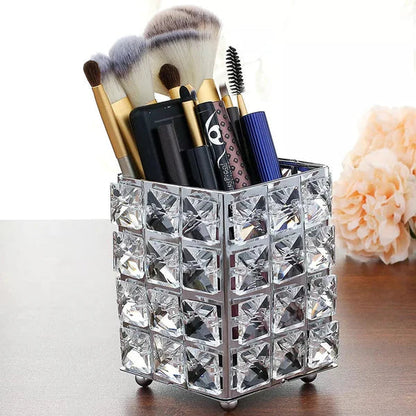 Crystal brush holder in golden color