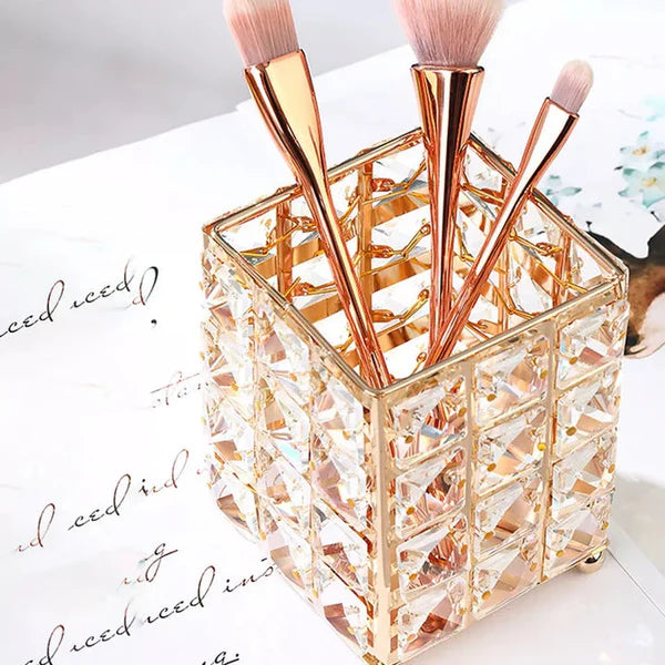Crystal brush holder in golden color