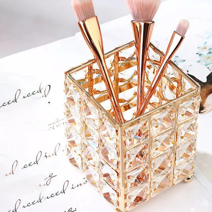 Crystal brush holder in golden color