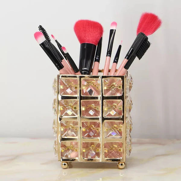 Crystal brush holder in golden color