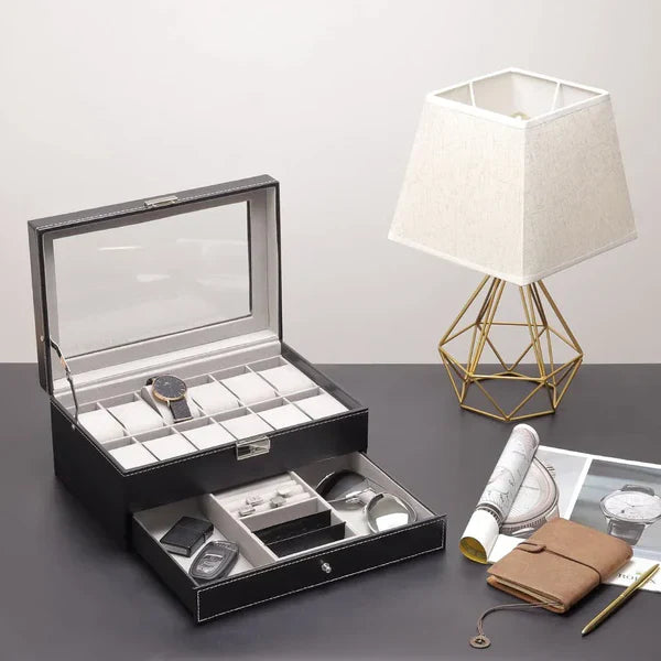 Double Layer 12 Grid Watch organzier and jewellery Organizer in best quality leather material.