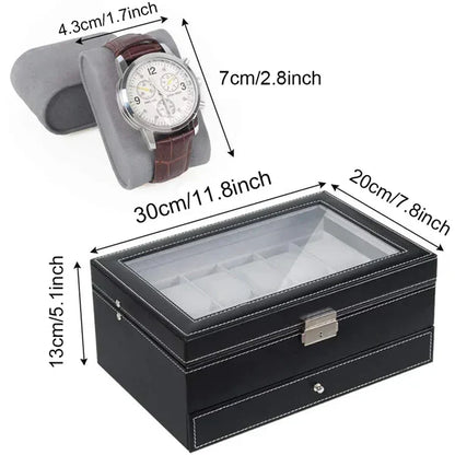 Double Layer 12 Grid Watch organzier and jewellery Organizer in best quality leather material.