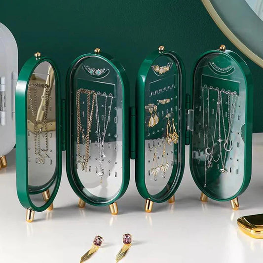 4 Layer foldable jwellery organizer Green and white acrylic jwellery box