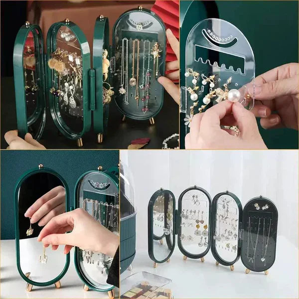 4 Layer foldable jwellery organizer Green and white acrylic jwellery box