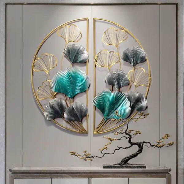Ginkgo leaves quarter moon wall art decor