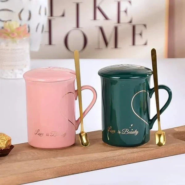 Heart holder couple mug set