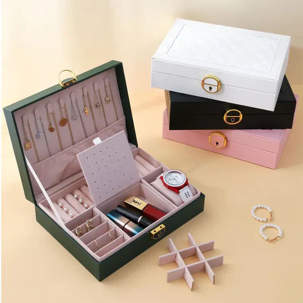 Luxury Jewelry Organizer Box with Lock – Velvet Lined Storage for Rings, Earrings, Necklaces & Watches (1–3 Layer Options) (Only Empty Box)