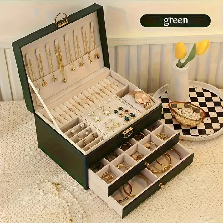 Luxury Jewelry Organizer Box with Lock – Velvet Lined Storage for Rings, Earrings, Necklaces & Watches (1–3 Layer Options) (Only Empty Box)