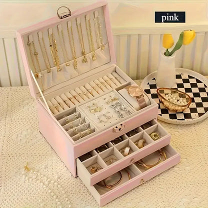 Luxury Jewelry Organizer Box with Lock – Velvet Lined Storage for Rings, Earrings, Necklaces & Watches (1–3 Layer Options) (Only Empty Box)