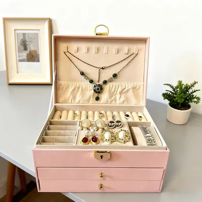 Luxury Jewelry Organizer Box with Lock – Velvet Lined Storage for Rings, Earrings, Necklaces & Watches (1–3 Layer Options) (Only Empty Box)