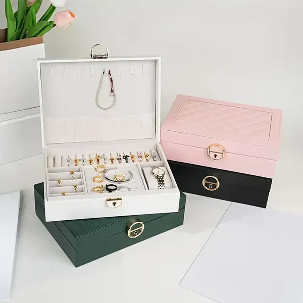 Luxury Jewelry Organizer Box with Lock – Velvet Lined Storage for Rings, Earrings, Necklaces & Watches (1–3 Layer Options) (Only Empty Box)