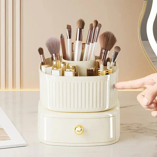 Luxury Rotating Makeup Brush Organiser With Drawer