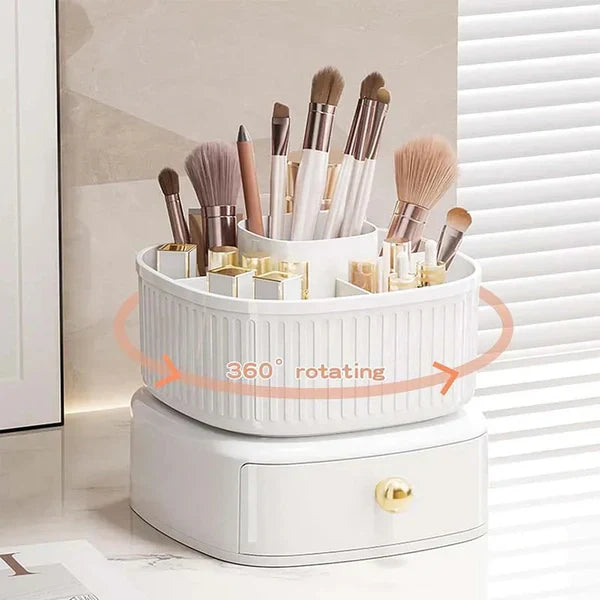 Luxury Rotating Makeup Brush Organiser With Drawer