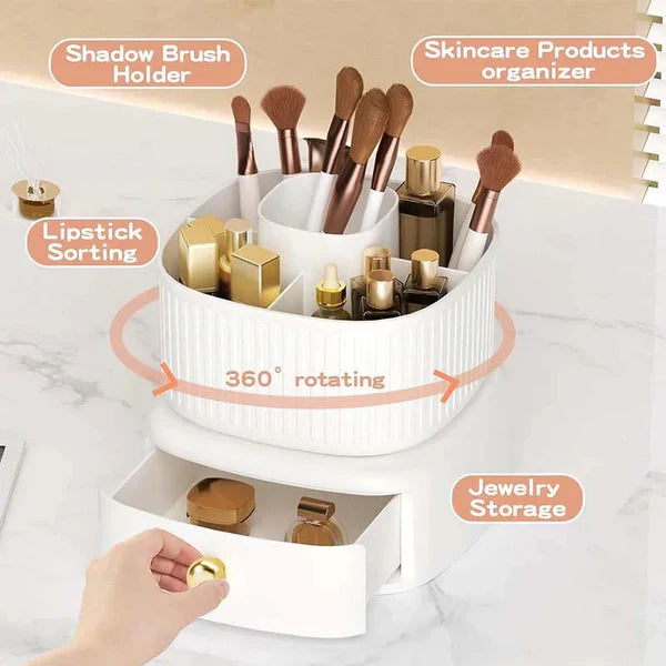 Luxury Rotating Makeup Brush Organiser With Drawer