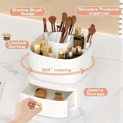 Luxury Rotating Makeup Brush Organiser With Drawer