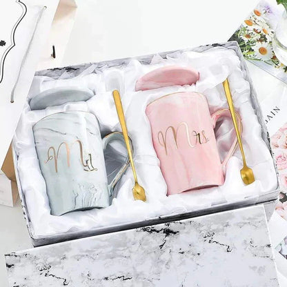 Marbel look couple mug set in box packing