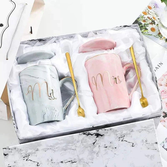 Marbel look couple mug set in box packing