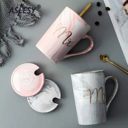 Marbel look couple mug set in box packing
