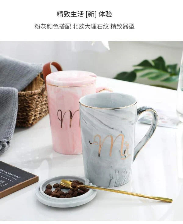 Marbel look couple mug set in box packing