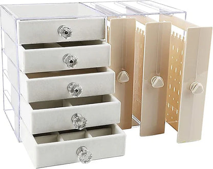 Jewellery organizer with multi drawers and transparent jewellery hanging option