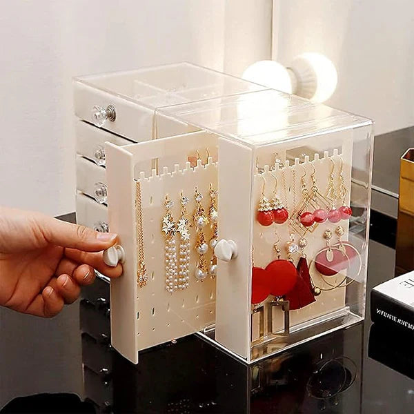 Jewellery organizer with multi drawers and transparent jewellery hanging option