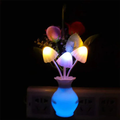 LED Night Light With Sensor Plug-in Auto Switch Rose Flower Mushroom Night Lamp Wall Light