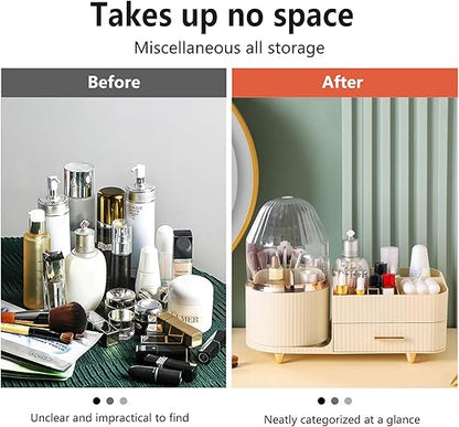 360° Rotating Makeup Organizer For Vanity with Drawer