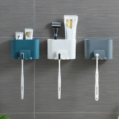 Wall mounted bathroom organizer for tooth paste and tooth brush