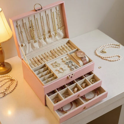 Luxury Jewelry Organizer Box with Lock – Velvet Lined Storage for Rings, Earrings, Necklaces & Watches (1–3 Layer Options) (Only Empty Box)