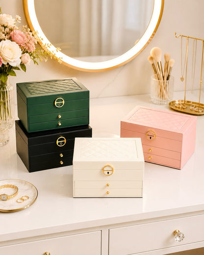 Luxury Jewelry Organizer Box with Lock – Velvet Lined Storage for Rings, Earrings, Necklaces & Watches (1–3 Layer Options) (Only Empty Box)