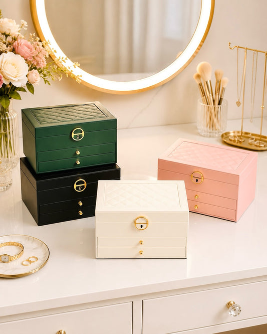 Luxury Jewelry Organizer Box with Lock – Velvet Lined Storage for Rings, Earrings, Necklaces & Watches (1–3 Layer Options) (Only Empty Box)
