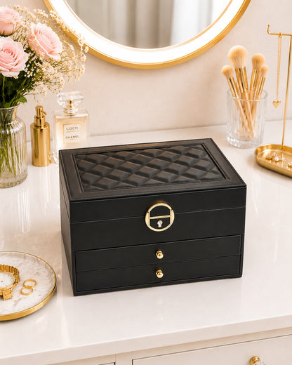 Luxury Jewelry Organizer Box with Lock – Velvet Lined Storage for Rings, Earrings, Necklaces & Watches (1–3 Layer Options) (Only Empty Box)