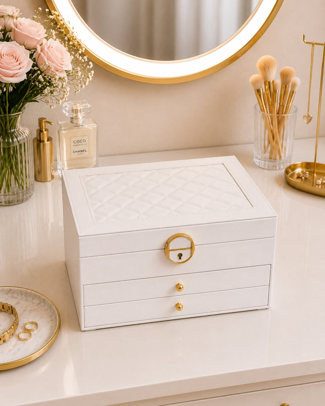 Luxury Jewelry Organizer Box with Lock – Velvet Lined Storage for Rings, Earrings, Necklaces & Watches (1–3 Layer Options) (Only Empty Box)