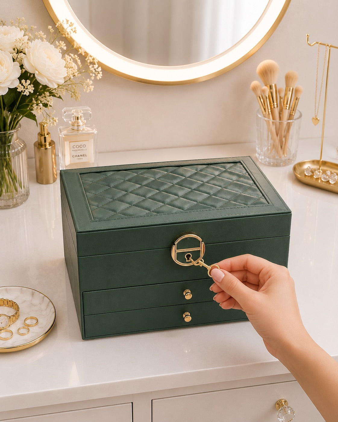 Luxury Jewelry Organizer Box with Lock – Velvet Lined Storage for Rings, Earrings, Necklaces & Watches (1–3 Layer Options) (Only Empty Box)