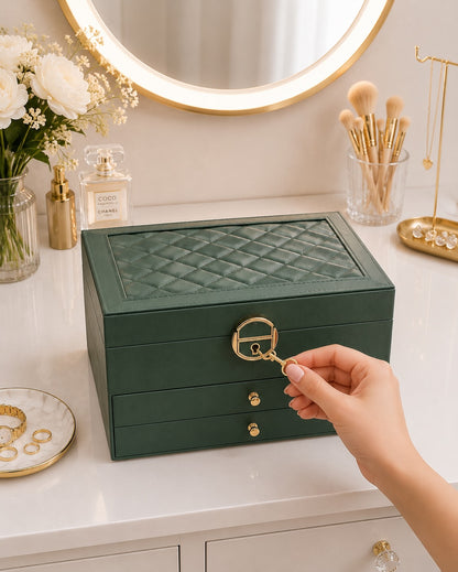 Luxury Jewelry Organizer Box with Lock – Velvet Lined Storage for Rings, Earrings, Necklaces & Watches (1–3 Layer Options) (Only Empty Box)
