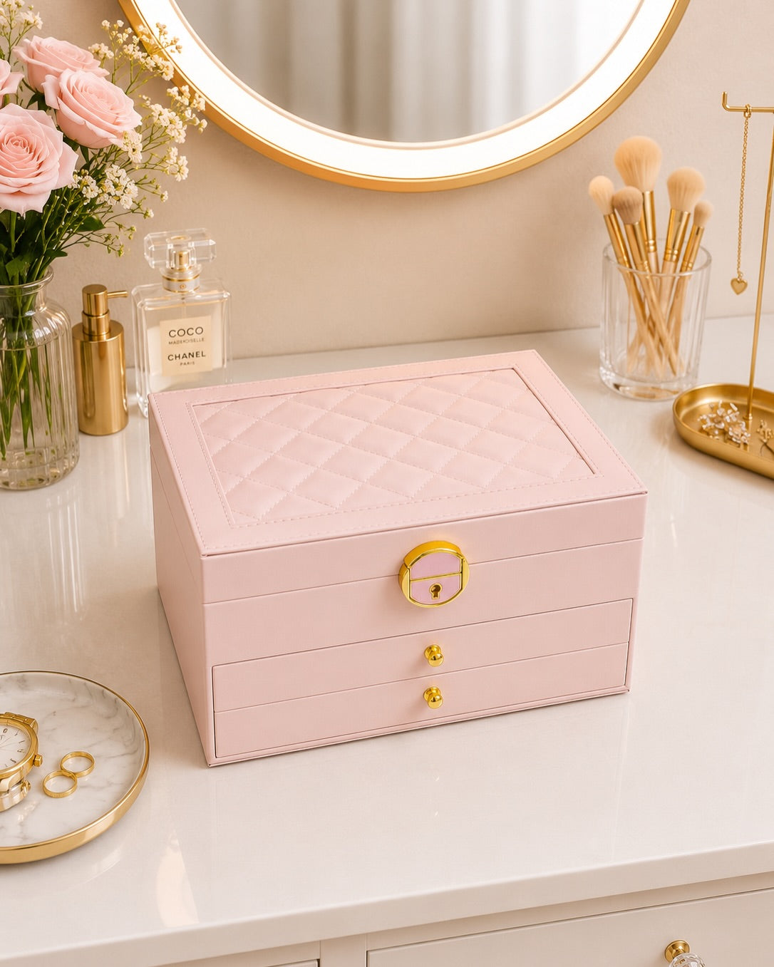 Luxury Jewelry Organizer Box with Lock – Velvet Lined Storage for Rings, Earrings, Necklaces & Watches (1–3 Layer Options) (Only Empty Box)